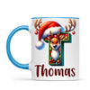 Personalised Christmas Reindeer Alphabet Kids Mug – Custom Name Cup with Festive Letter & Santa Hat | 11 oz, 6 oz & Enamel Options