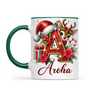 Personalised Christmas Alphabet Kids Mug – Custom Name Cup with Reindeer, Santa Hat & Festive Letter Design | 11 oz, 6 oz & Enamel Options