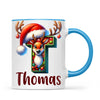 Personalised Christmas Reindeer Alphabet Kids Mug – Custom Name Cup with Festive Letter & Santa Hat | 11 oz, 6 oz & Enamel Options