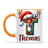 Personalised Christmas Reindeer Alphabet Kids Mug – Custom Name Cup with Festive Letter & Santa Hat | 11 oz, 6 oz & Enamel Options
