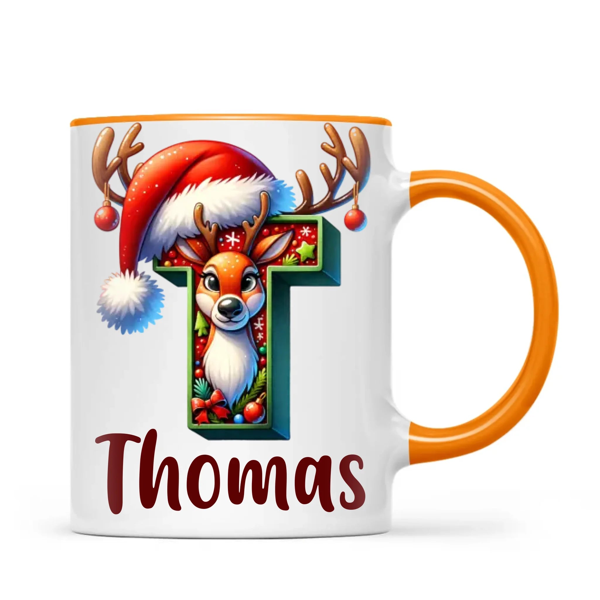 Personalised Christmas Reindeer Alphabet Kids Mug – Custom Name Cup with Festive Letter & Santa Hat | 11 oz, 6 oz & Enamel Options