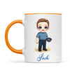 👮‍♂️ Personalised Police Kid Mug / Cup (Ceramic or Enamel) – Customised with Name, Hair, Eyes & Skin Tone