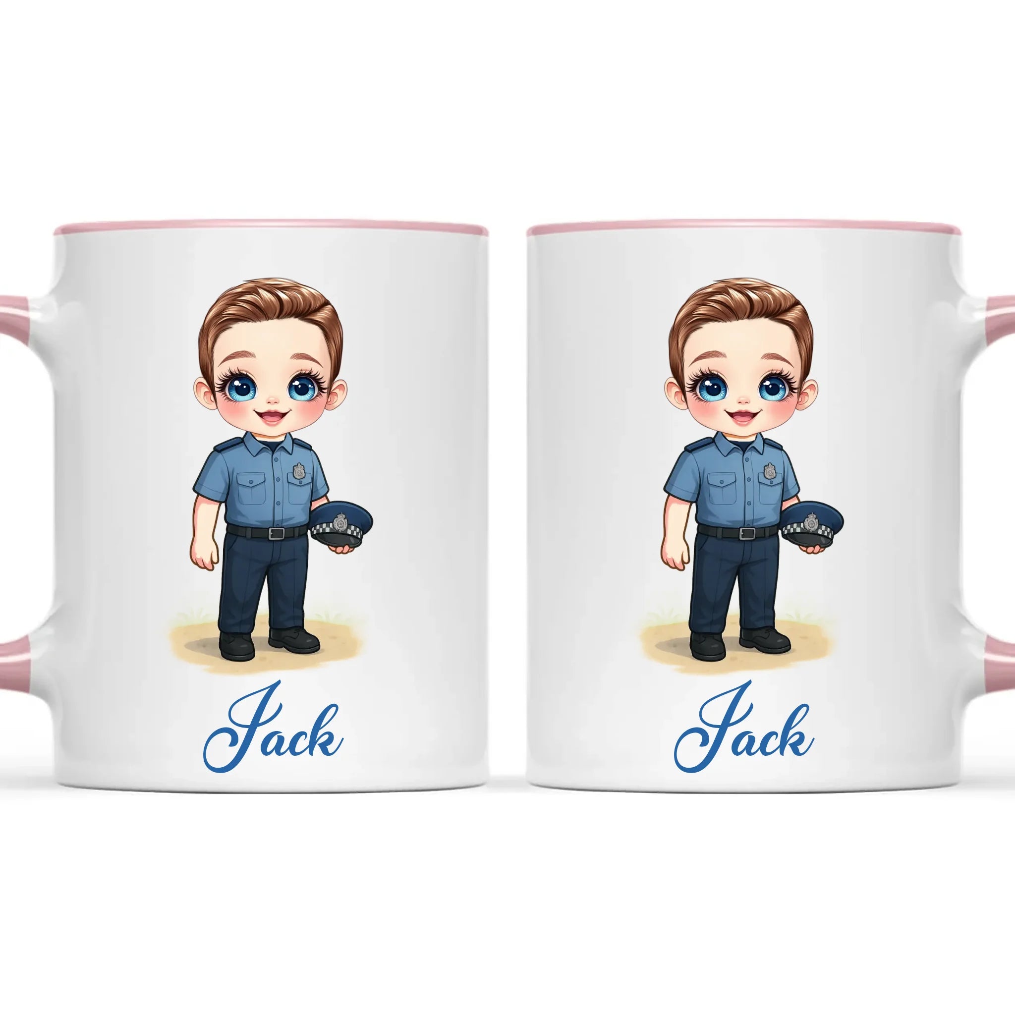 👮‍♂️ Personalised Police Kid Mug / Cup (Ceramic or Enamel) – Customised with Name, Hair, Eyes & Skin Tone