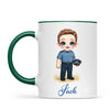 👮‍♂️ Personalised Police Kid Mug / Cup (Ceramic or Enamel) – Customised with Name, Hair, Eyes & Skin Tone