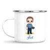 👮‍♂️ Personalised Police Kid Mug / Cup (Ceramic or Enamel) – Customised with Name, Hair, Eyes & Skin Tone
