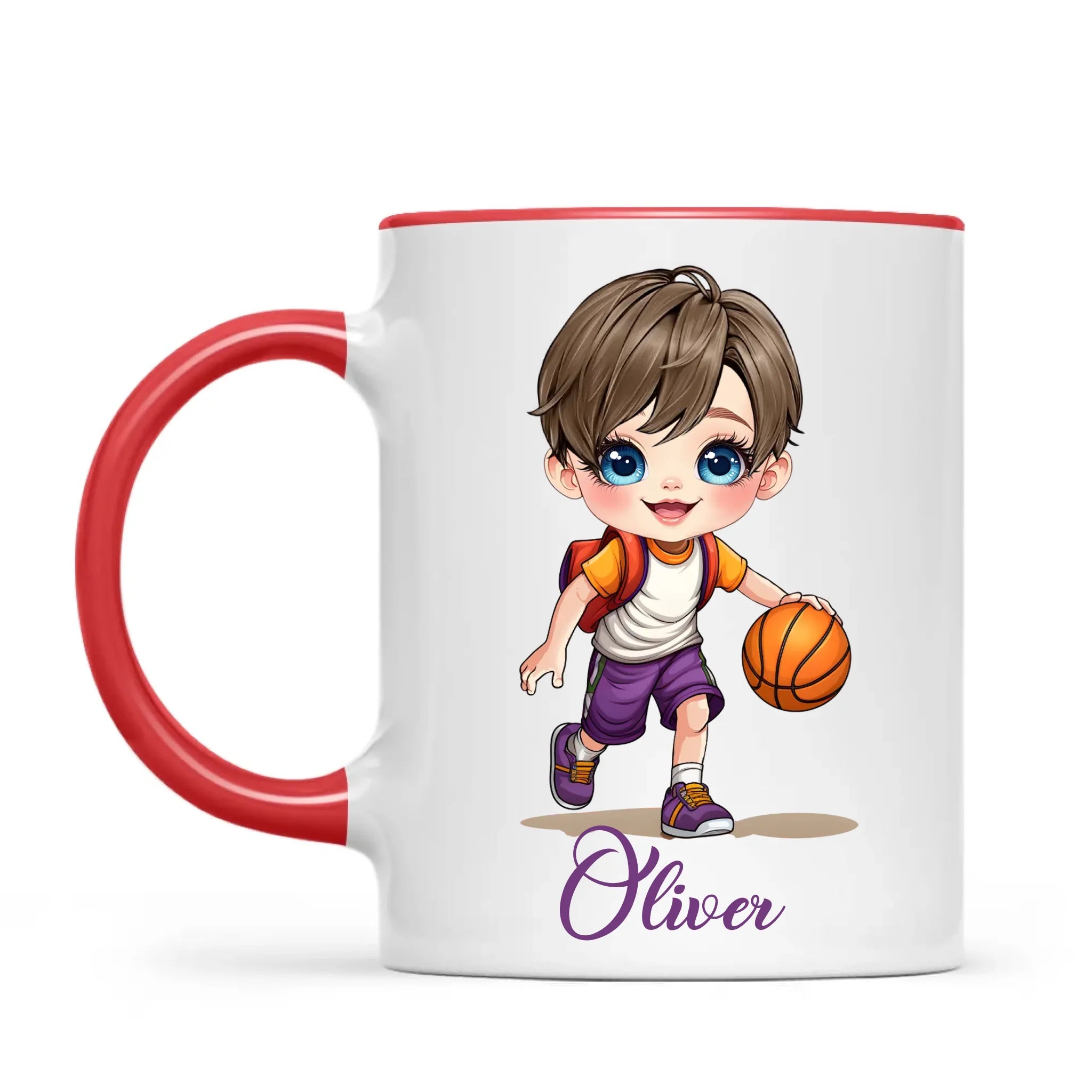 Personalised Basketball Kid Mug / Cup (Ceramic or Enamel) – Customised with Name, Hair, Eyes & Skin Tone