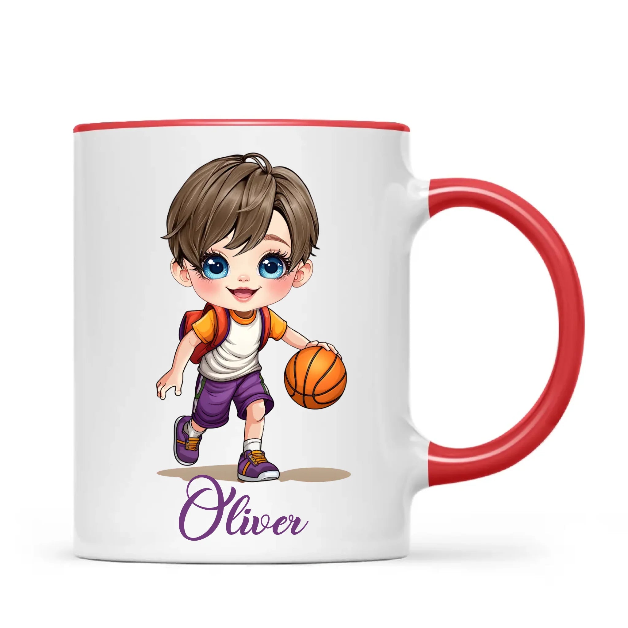 Personalised Basketball Kid Mug / Cup (Ceramic or Enamel) – Customised with Name, Hair, Eyes & Skin Tone