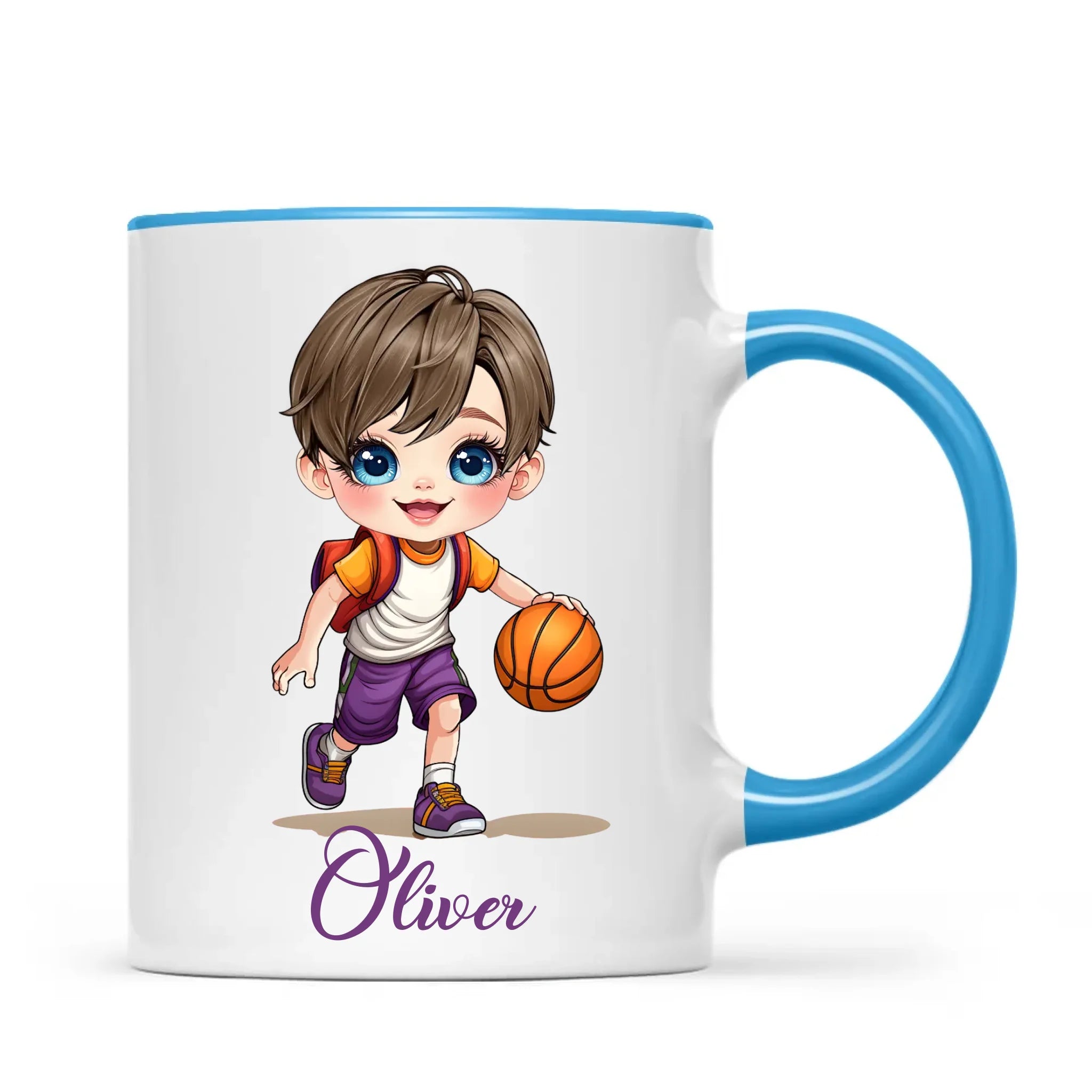 Personalised Basketball Kid Mug / Cup (Ceramic or Enamel) – Customised with Name, Hair, Eyes & Skin Tone