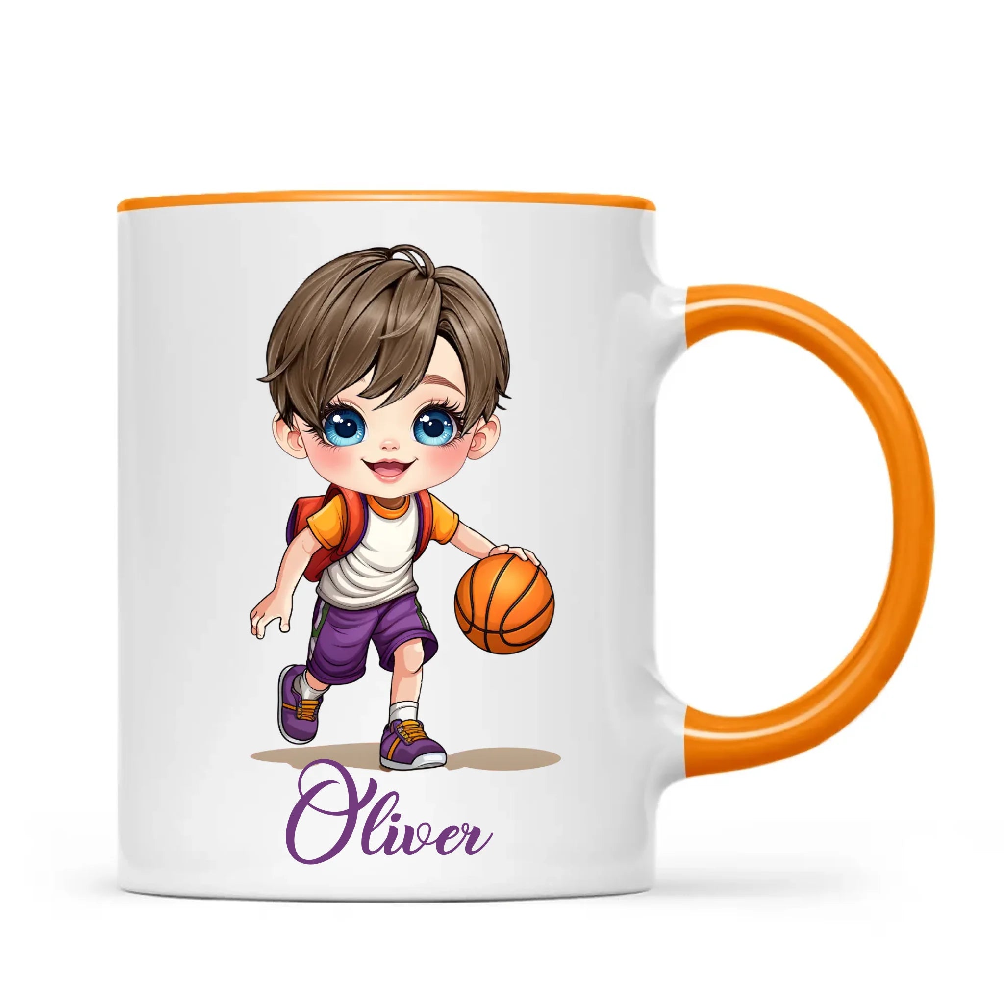 Personalised Basketball Kid Mug / Cup (Ceramic or Enamel) – Customised with Name, Hair, Eyes & Skin Tone