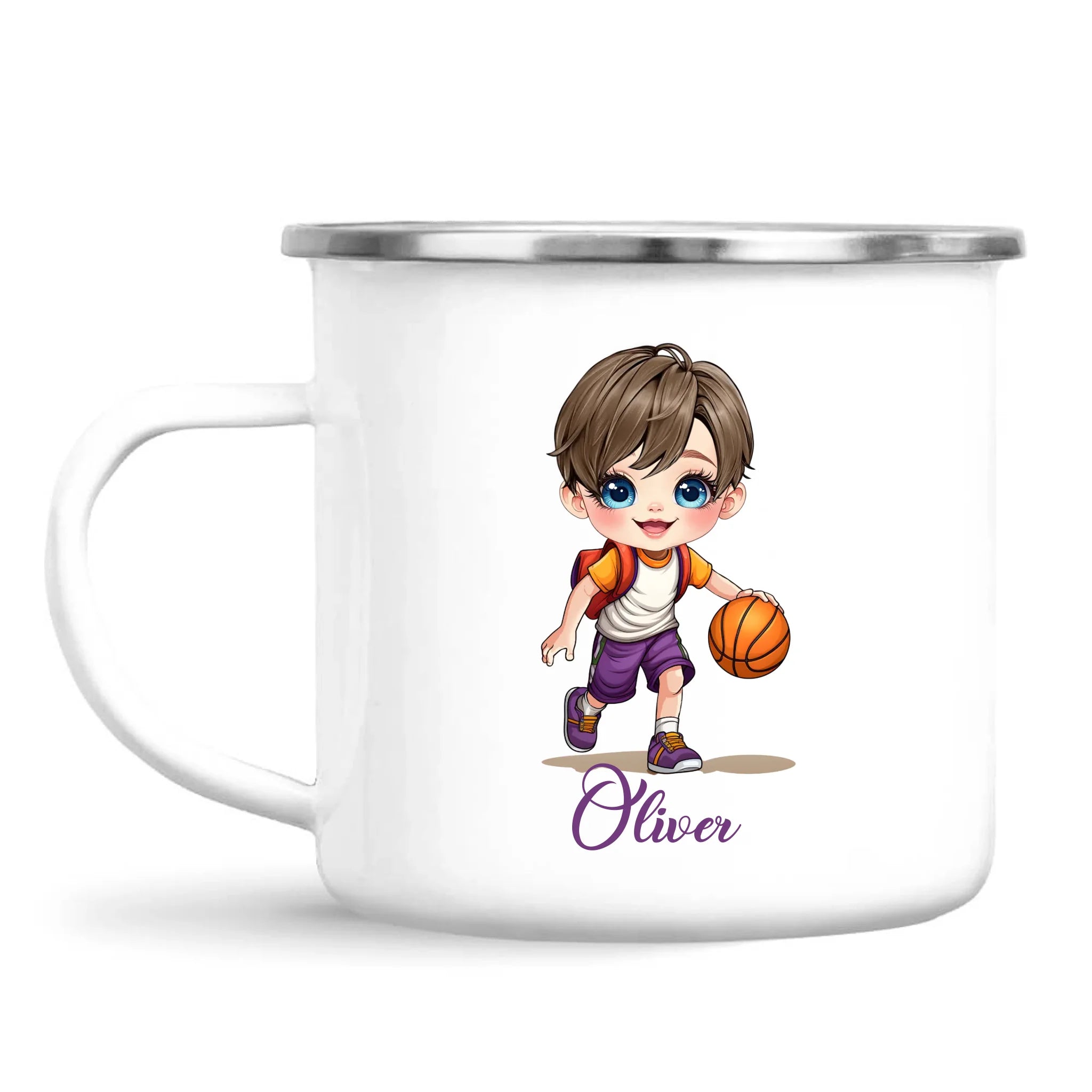 Personalised Basketball Kid Mug / Cup (Ceramic or Enamel) – Customised with Name, Hair, Eyes & Skin Tone