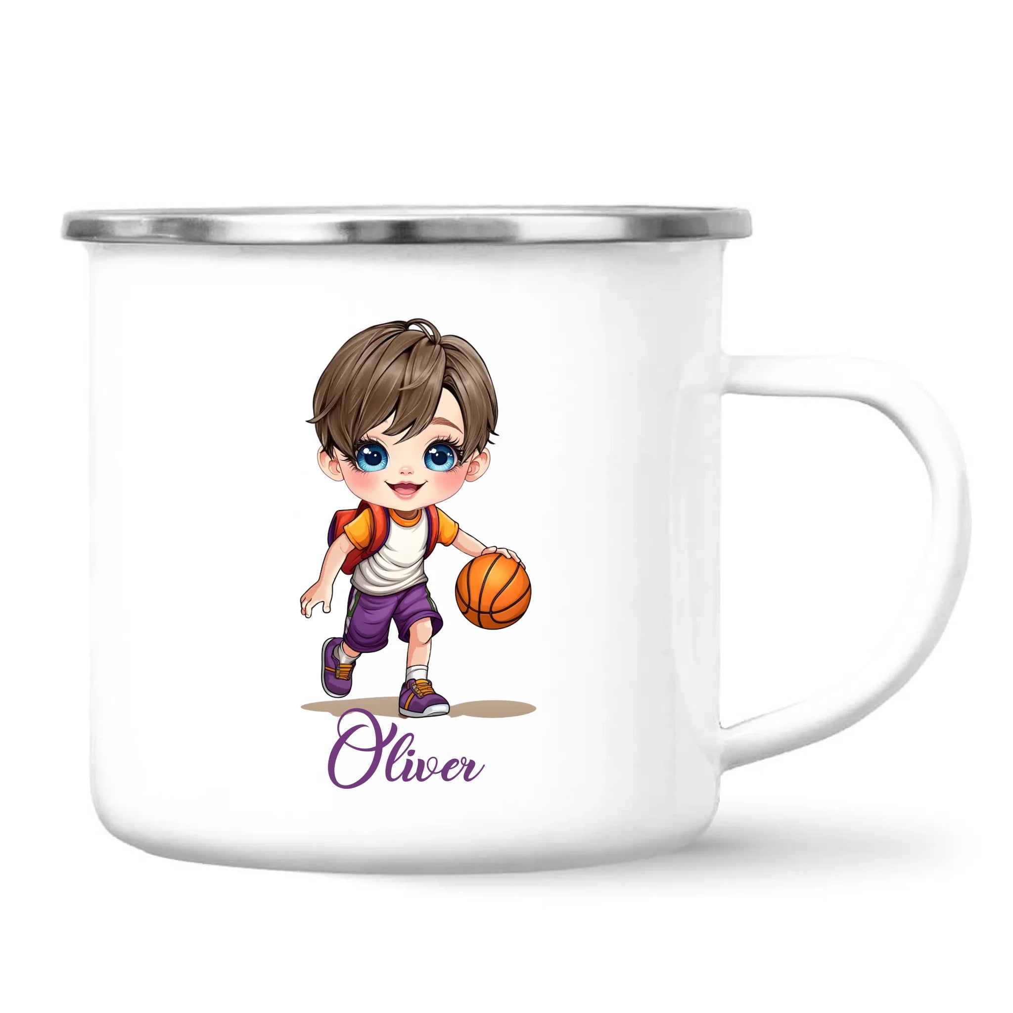 Personalised Basketball Kid Mug / Cup (Ceramic or Enamel) – Customised with Name, Hair, Eyes & Skin Tone