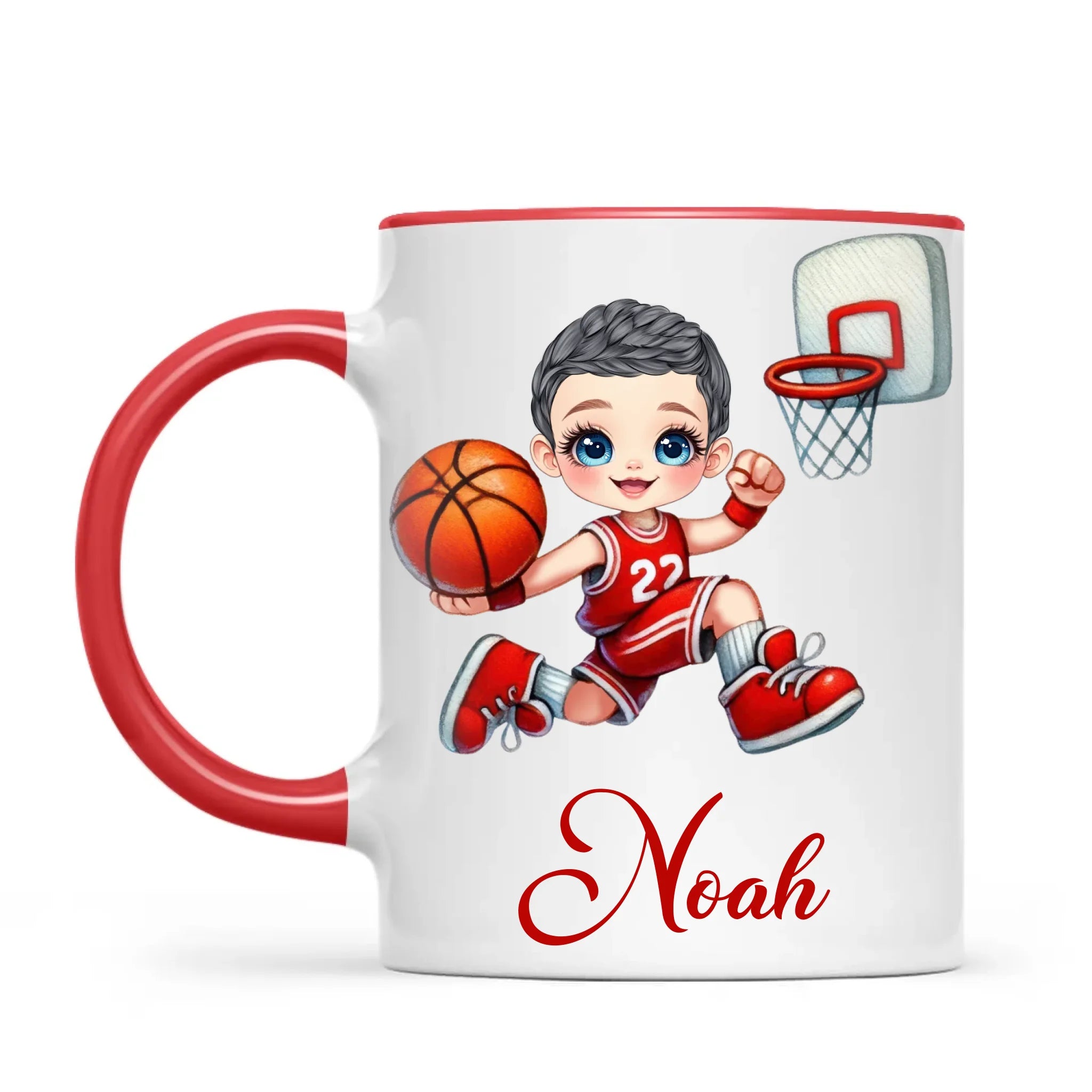 Personalised Basketball Dunk Shot Mug / Cup (Ceramic or Enamel) – Customised with Name, Hair, Eyes & Skin Tone