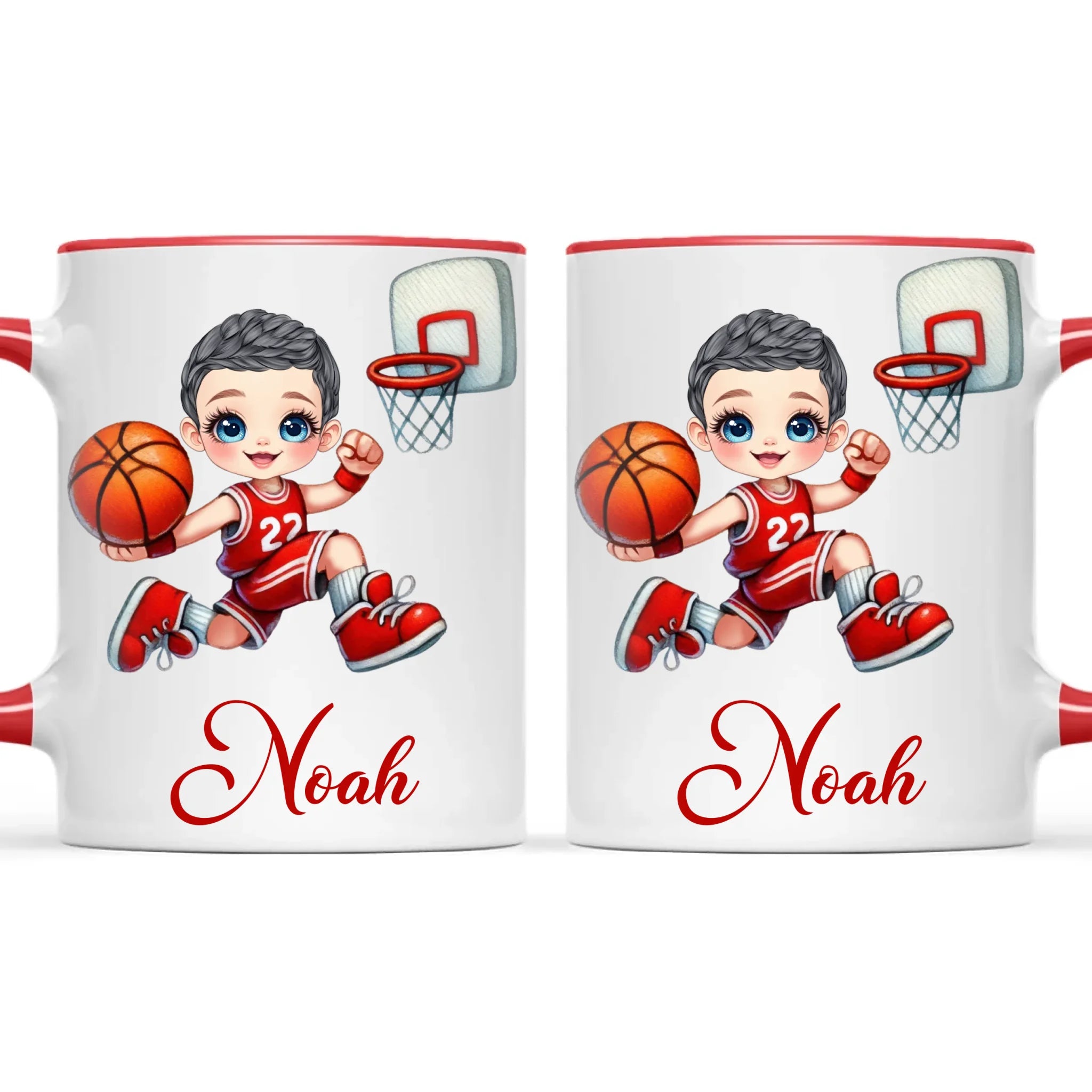 Personalised Basketball Dunk Shot Mug / Cup (Ceramic or Enamel) – Customised with Name, Hair, Eyes & Skin Tone