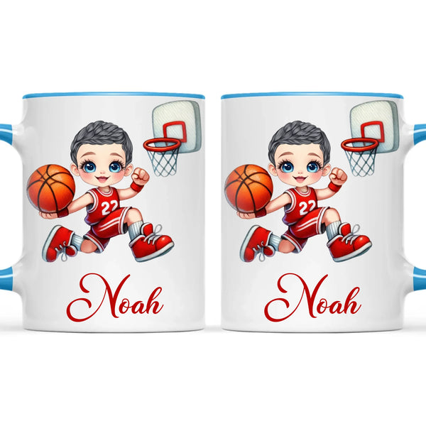 Personalised Basketball Dunk Shot Mug / Cup (Ceramic or Enamel) – Customised with Name, Hair, Eyes & Skin Tone