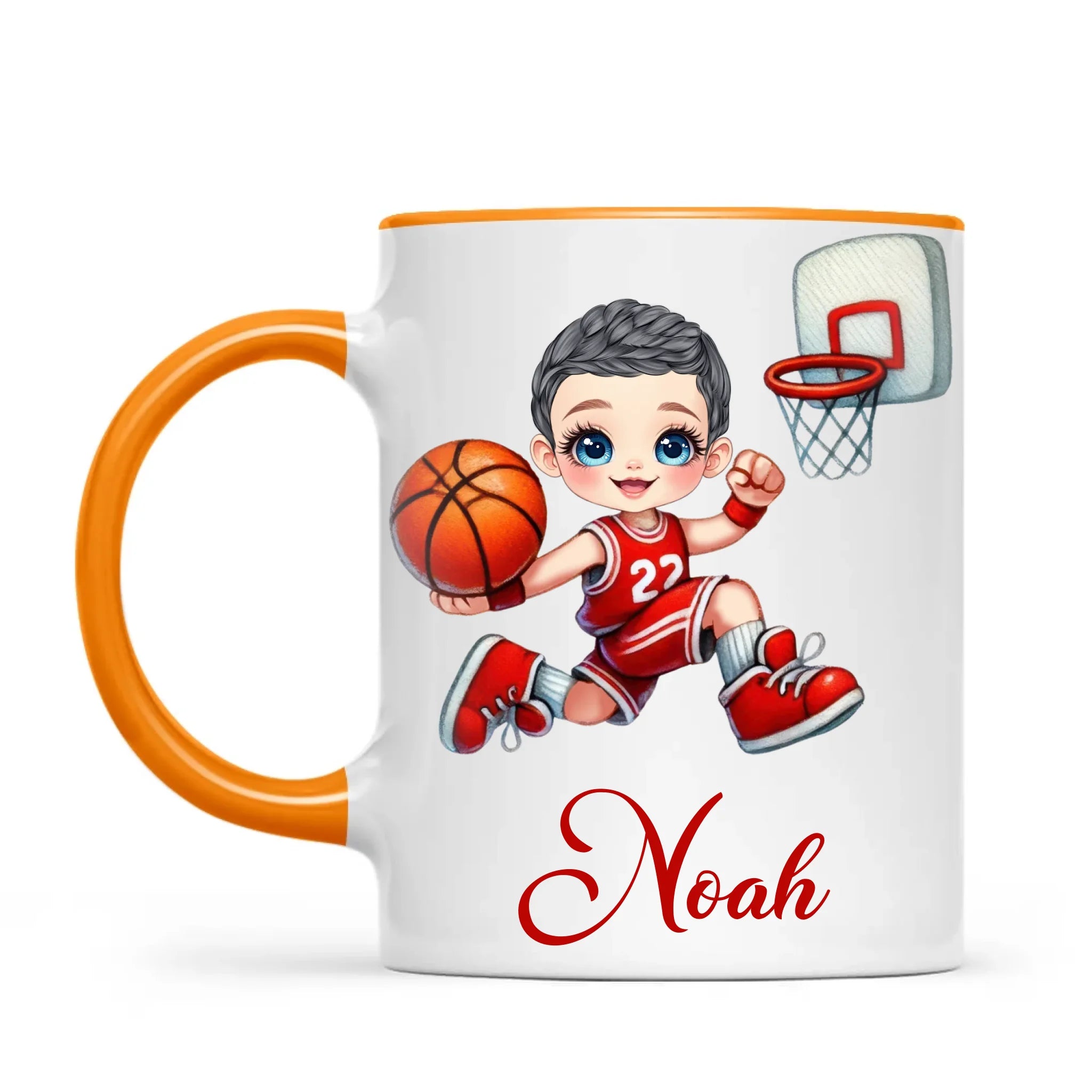 Personalised Basketball Dunk Shot Mug / Cup (Ceramic or Enamel) – Customised with Name, Hair, Eyes & Skin Tone