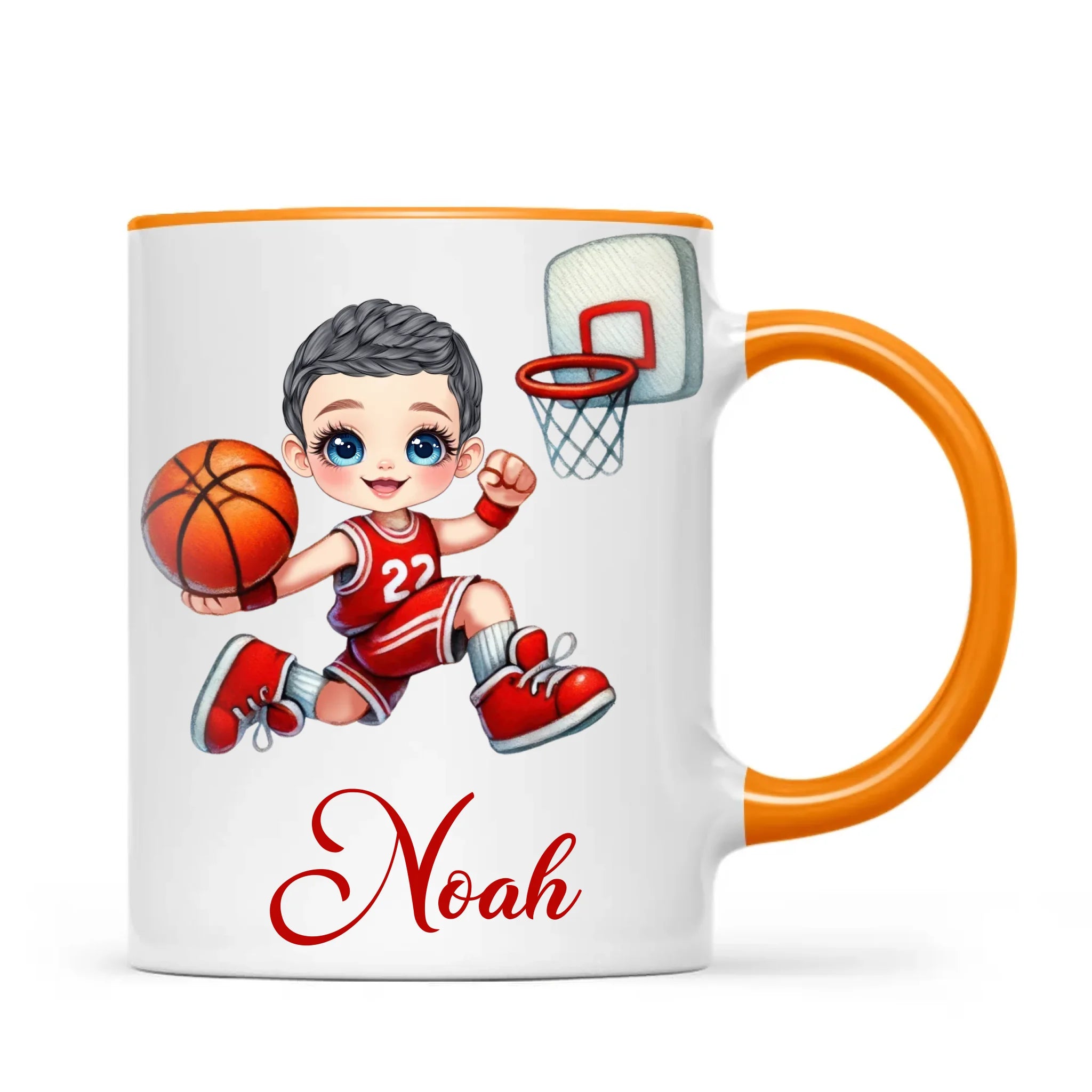 Personalised Basketball Dunk Shot Mug / Cup (Ceramic or Enamel) – Customised with Name, Hair, Eyes & Skin Tone