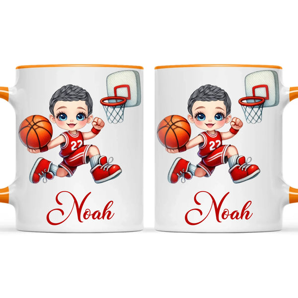 Personalised Basketball Dunk Shot Mug / Cup (Ceramic or Enamel) – Customised with Name, Hair, Eyes & Skin Tone