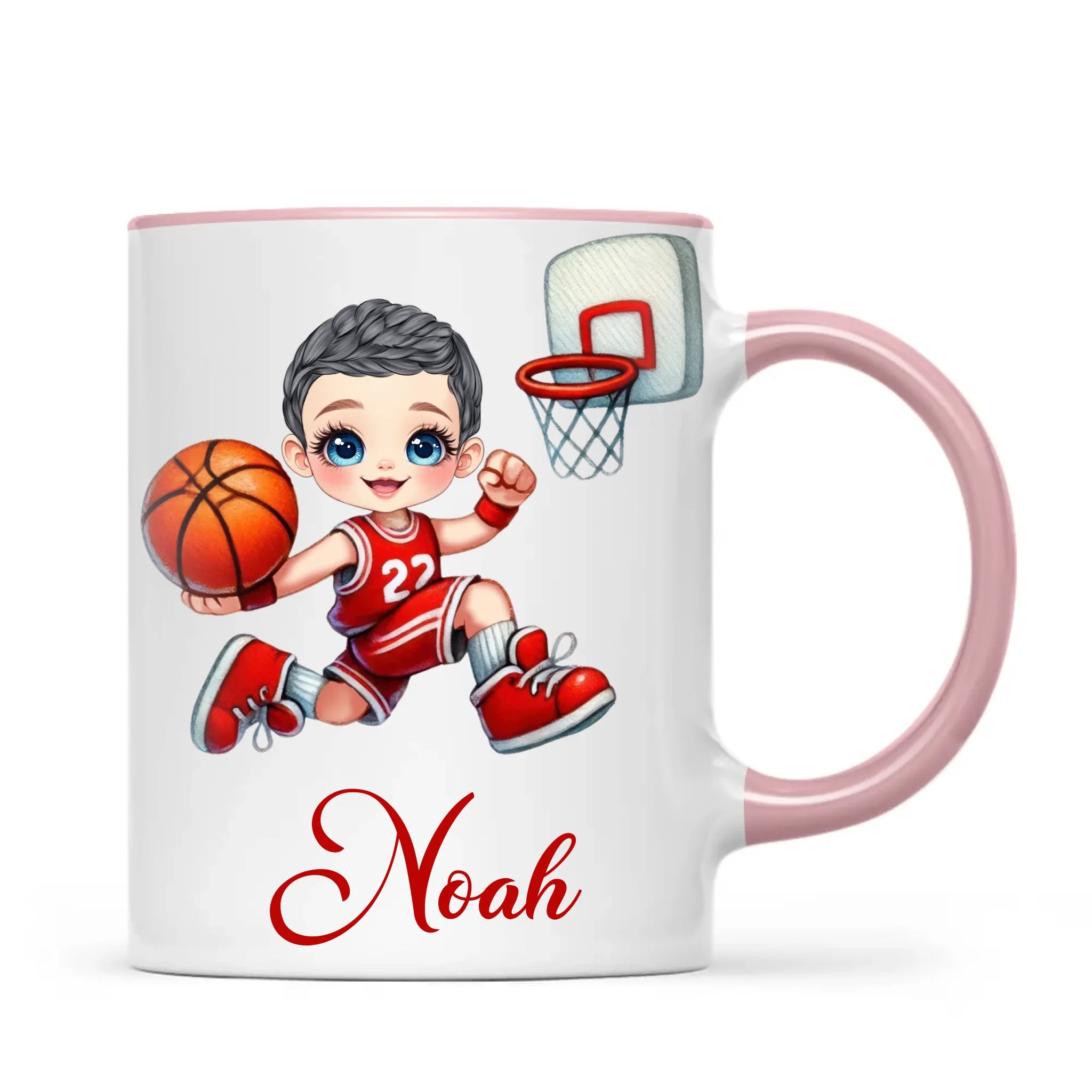 Personalised Basketball Dunk Shot Mug / Cup (Ceramic or Enamel) – Customised with Name, Hair, Eyes & Skin Tone