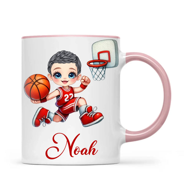 Personalised Basketball Dunk Shot Mug / Cup (Ceramic or Enamel) – Customised with Name, Hair, Eyes & Skin Tone