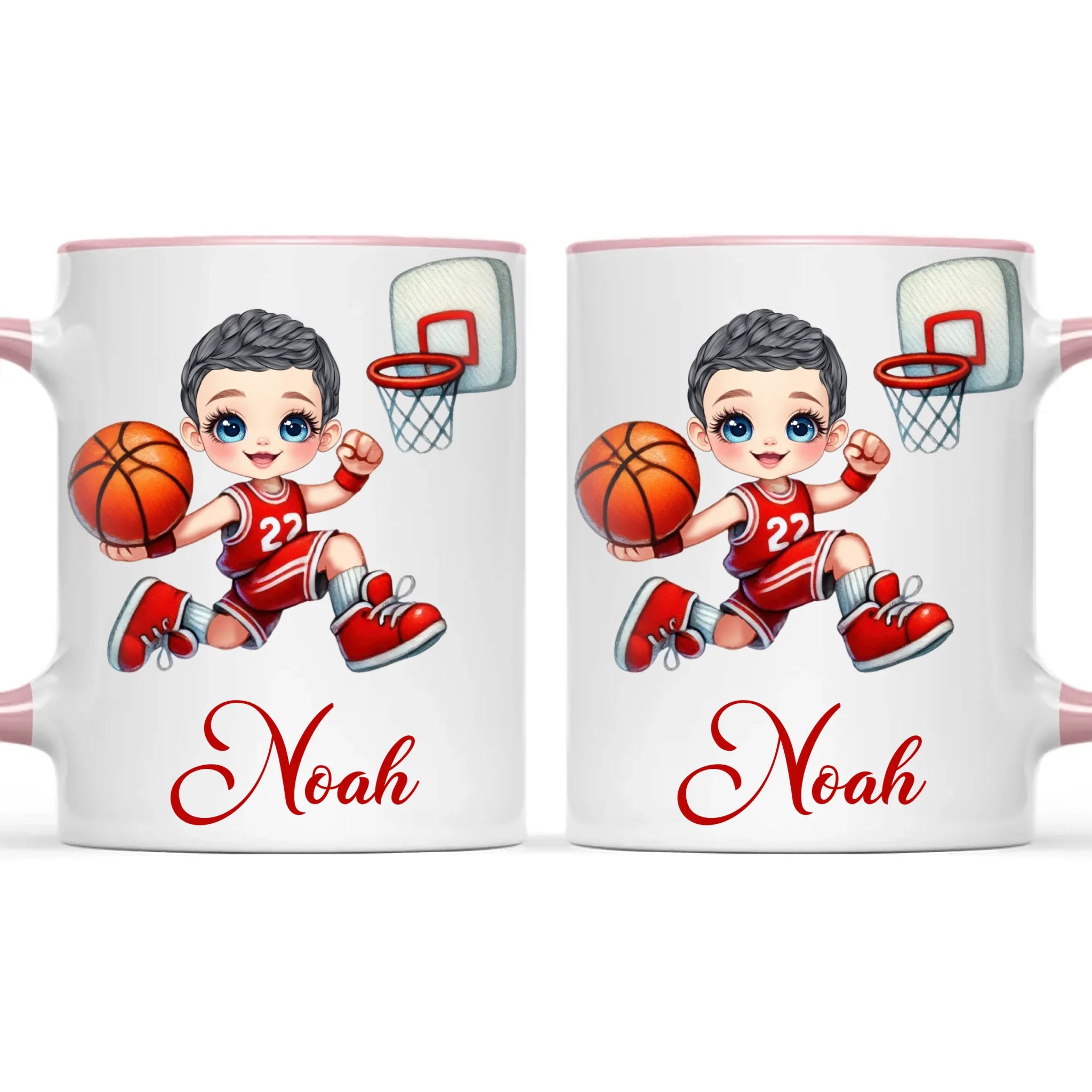 Personalised Basketball Dunk Shot Mug / Cup (Ceramic or Enamel) – Customised with Name, Hair, Eyes & Skin Tone