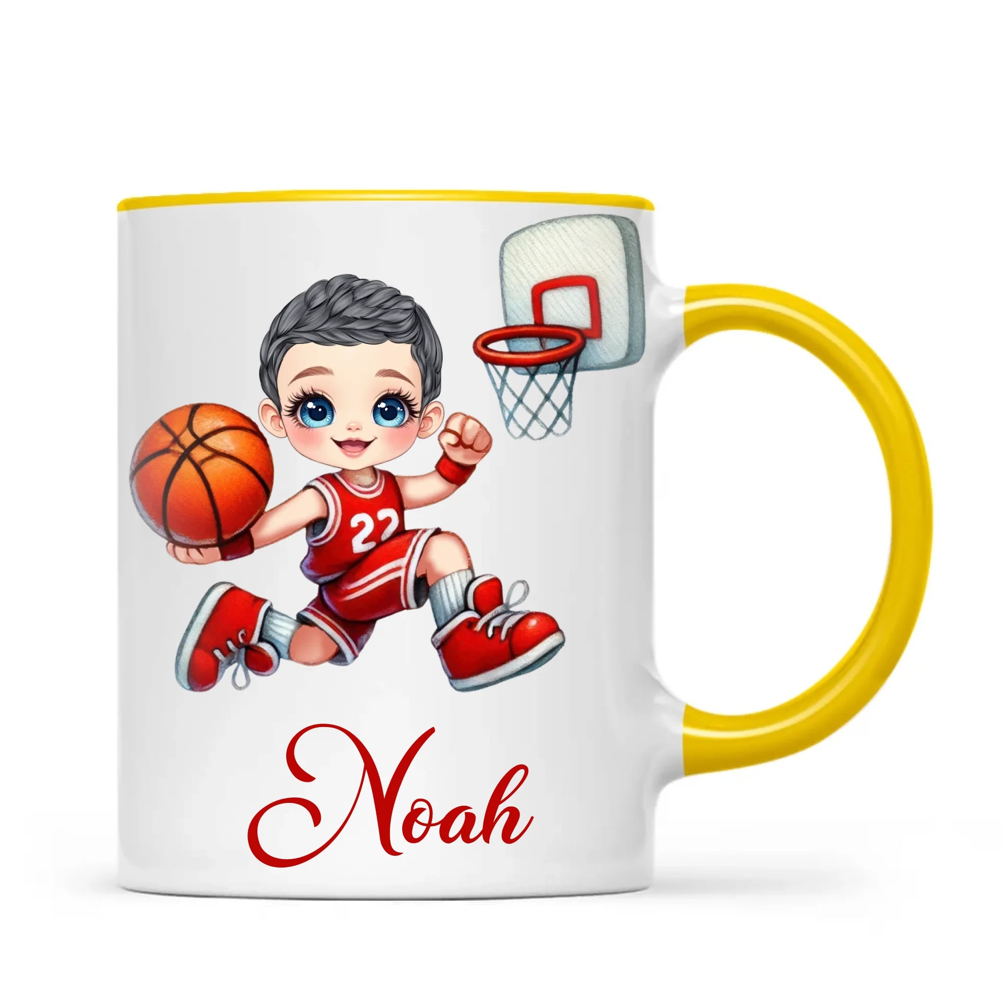 Personalised Basketball Dunk Shot Mug / Cup (Ceramic or Enamel) – Customised with Name, Hair, Eyes & Skin Tone