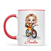 Personalised Bicycle Adventure Mug / Cup (Ceramic or Enamel) – Customised with Name, Hair, Eyes & Skin Tone