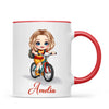 Personalised Bicycle Adventure Mug / Cup (Ceramic or Enamel) – Customised with Name, Hair, Eyes & Skin Tone
