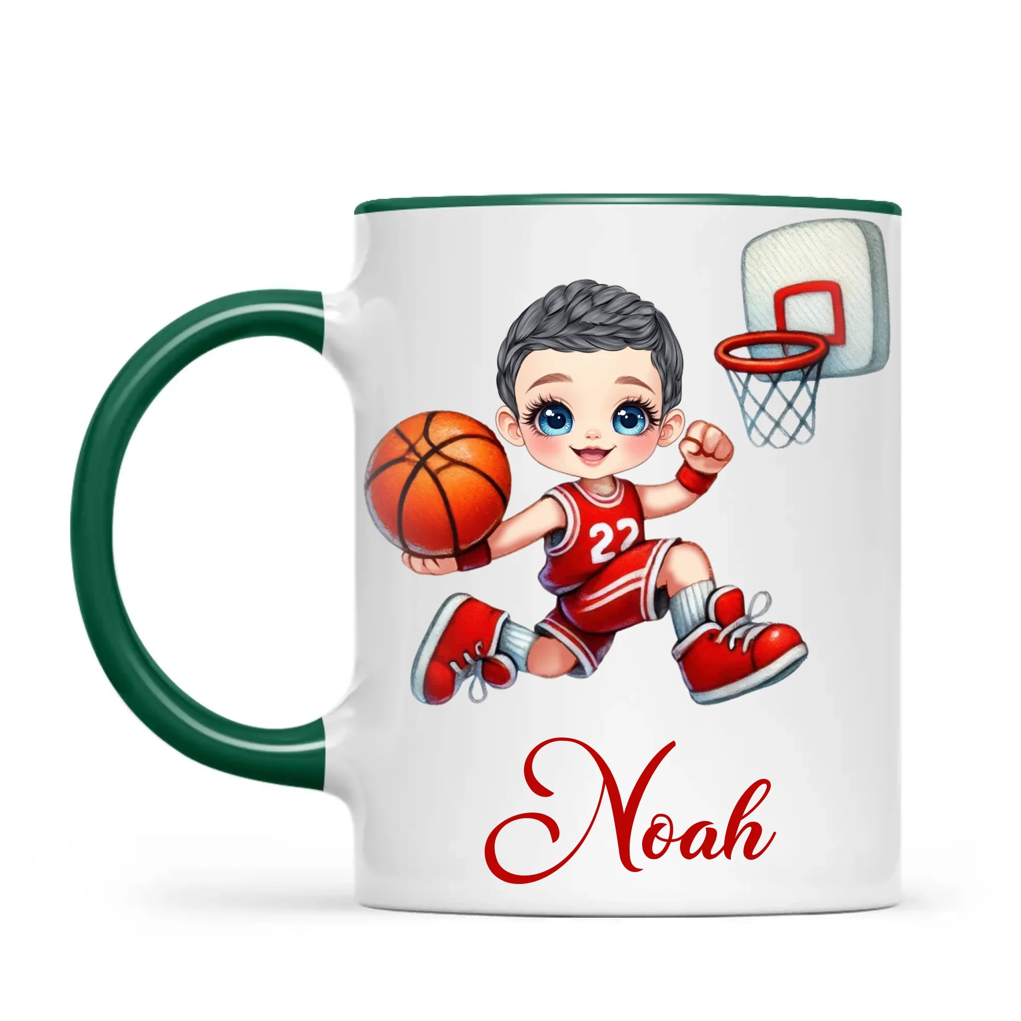 Personalised Basketball Dunk Shot Mug / Cup (Ceramic or Enamel) – Customised with Name, Hair, Eyes & Skin Tone