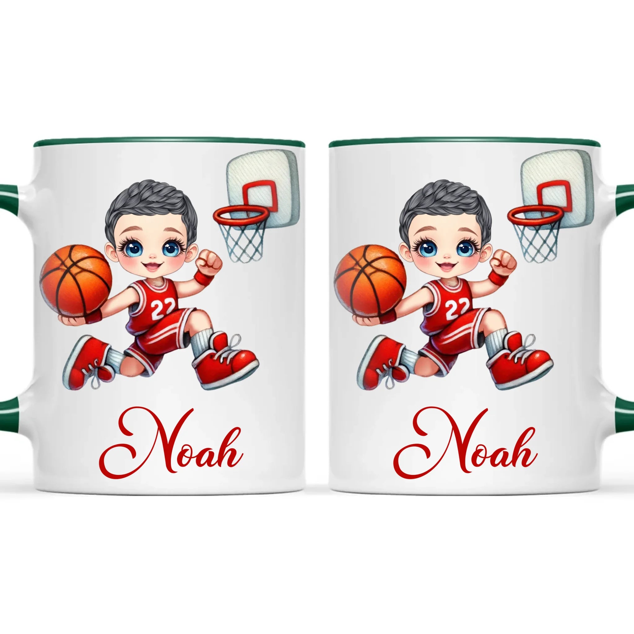 Personalised Basketball Dunk Shot Mug / Cup (Ceramic or Enamel) – Customised with Name, Hair, Eyes & Skin Tone