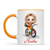 Personalised Bicycle Adventure Mug / Cup (Ceramic or Enamel) – Customised with Name, Hair, Eyes & Skin Tone