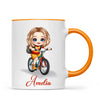 Personalised Bicycle Adventure Mug / Cup (Ceramic or Enamel) – Customised with Name, Hair, Eyes & Skin Tone