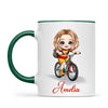 Personalised Bicycle Adventure Mug / Cup (Ceramic or Enamel) – Customised with Name, Hair, Eyes & Skin Tone