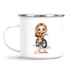 Personalised Bicycle Adventure Mug / Cup (Ceramic or Enamel) – Customised with Name, Hair, Eyes & Skin Tone