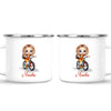 Personalised Bicycle Adventure Mug / Cup (Ceramic or Enamel) – Customised with Name, Hair, Eyes & Skin Tone