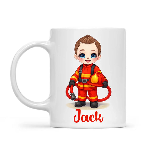 🚒 Personalised Firefighter Hero Mug / Cup (Ceramic or Enamel) – Customised with Name, Hair, Eyes & Skin Tone