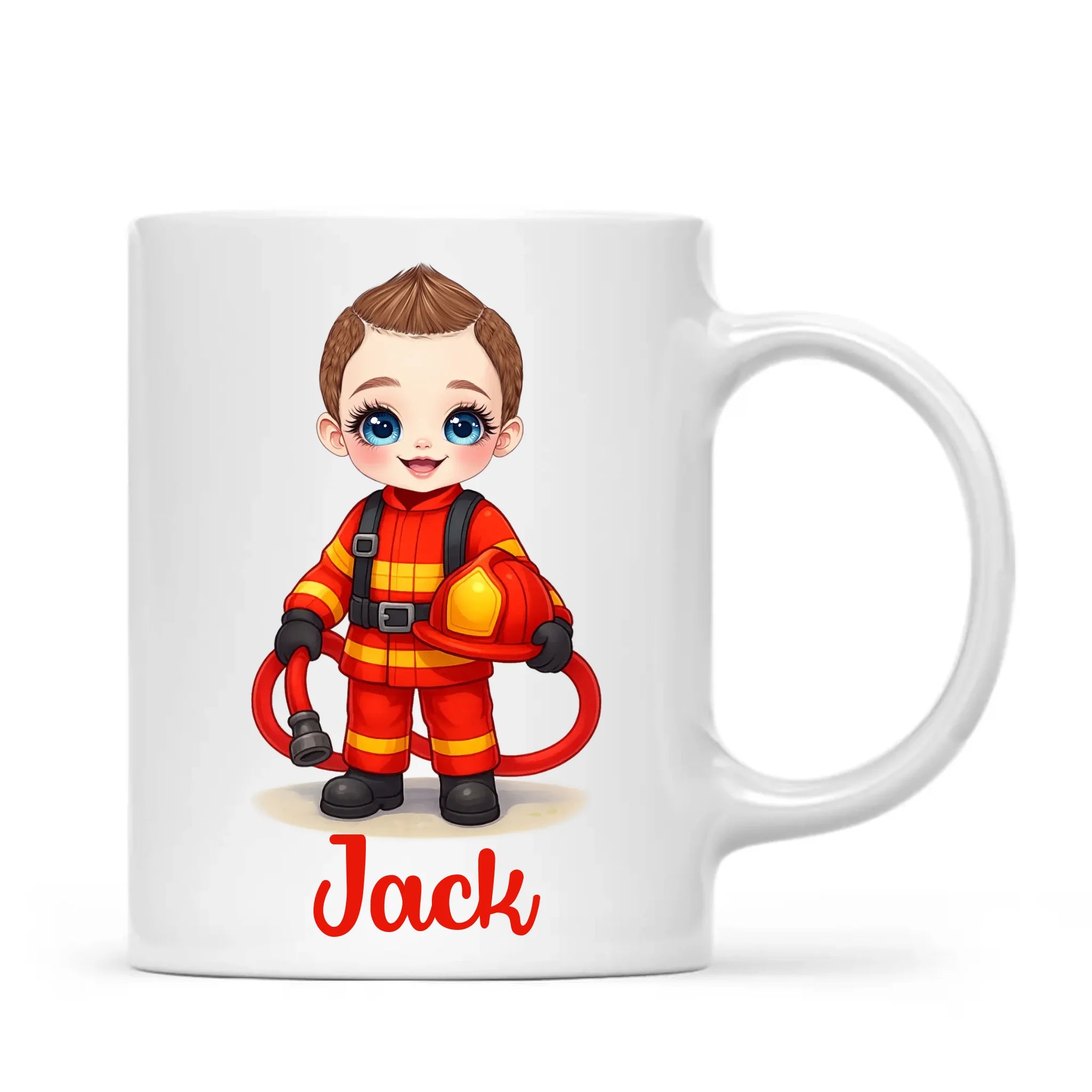 🚒 Personalised Firefighter Hero Mug / Cup (Ceramic or Enamel) – Customised with Name, Hair, Eyes & Skin Tone