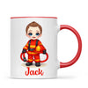 🚒 Personalised Firefighter Hero Mug / Cup (Ceramic or Enamel) – Customised with Name, Hair, Eyes & Skin Tone