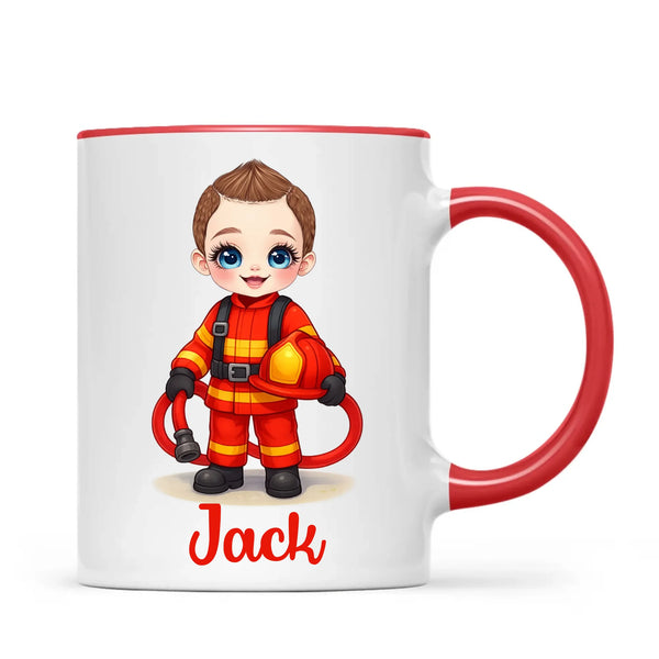 🚒 Personalised Firefighter Hero Mug / Cup (Ceramic or Enamel) – Customised with Name, Hair, Eyes & Skin Tone