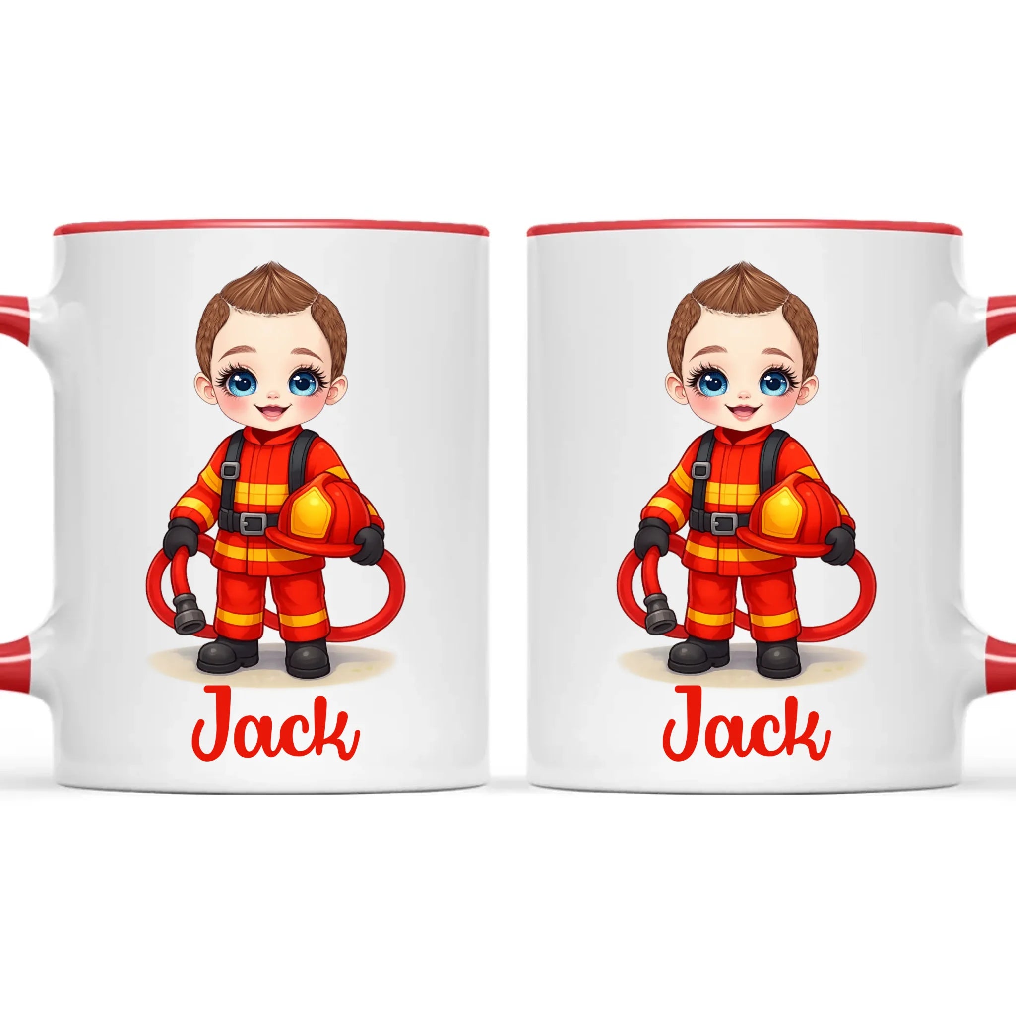 🚒 Personalised Firefighter Hero Mug / Cup (Ceramic or Enamel) – Customised with Name, Hair, Eyes & Skin Tone