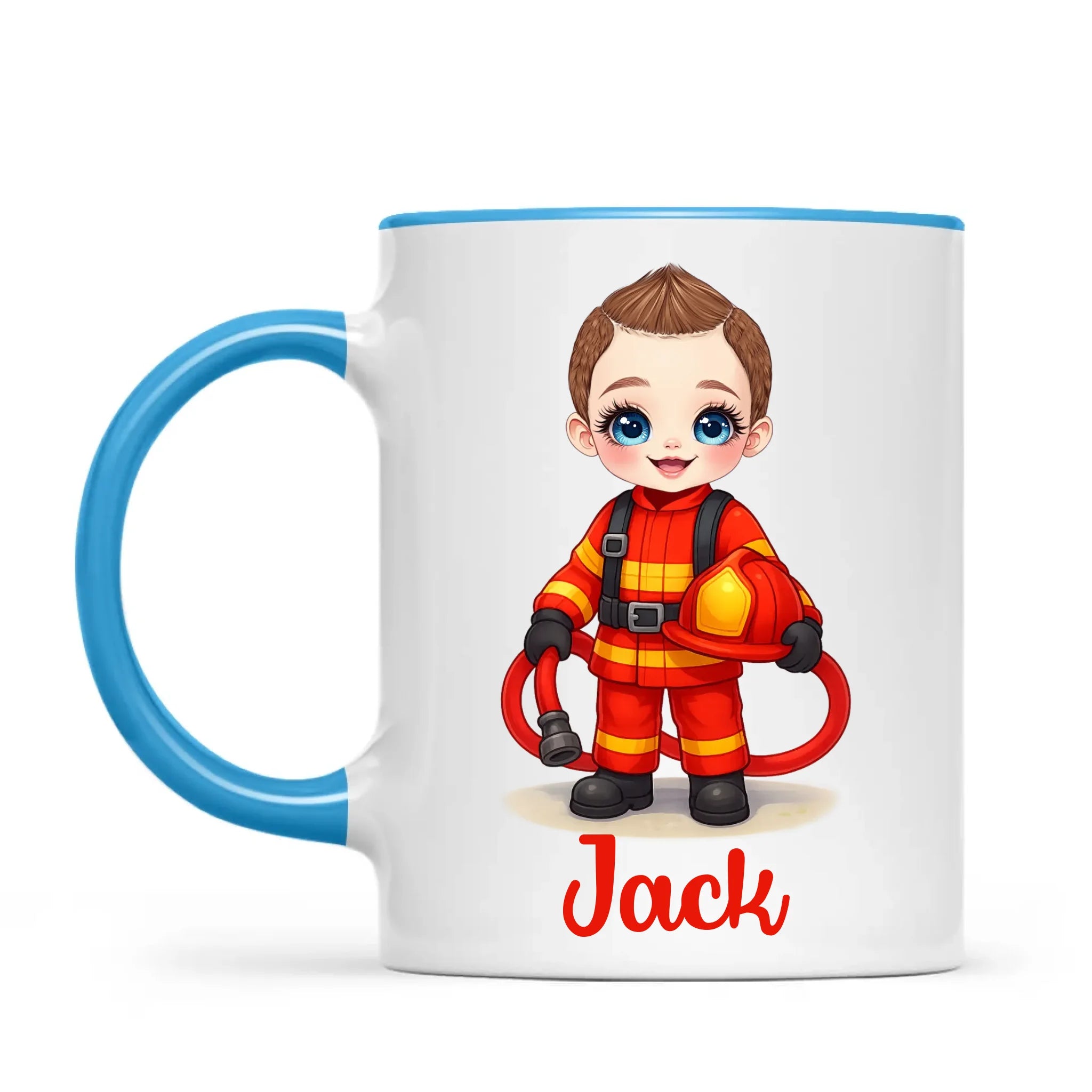 🚒 Personalised Firefighter Hero Mug / Cup (Ceramic or Enamel) – Customised with Name, Hair, Eyes & Skin Tone