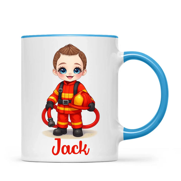🚒 Personalised Firefighter Hero Mug / Cup (Ceramic or Enamel) – Customised with Name, Hair, Eyes & Skin Tone