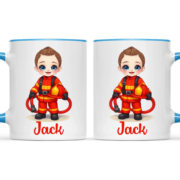 🚒 Personalised Firefighter Hero Mug / Cup (Ceramic or Enamel) – Customised with Name, Hair, Eyes & Skin Tone