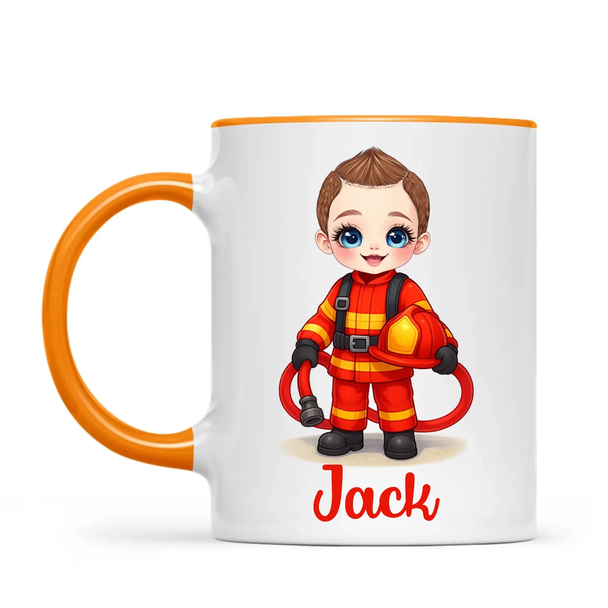 🚒 Personalised Firefighter Hero Mug / Cup (Ceramic or Enamel) – Customised with Name, Hair, Eyes & Skin Tone