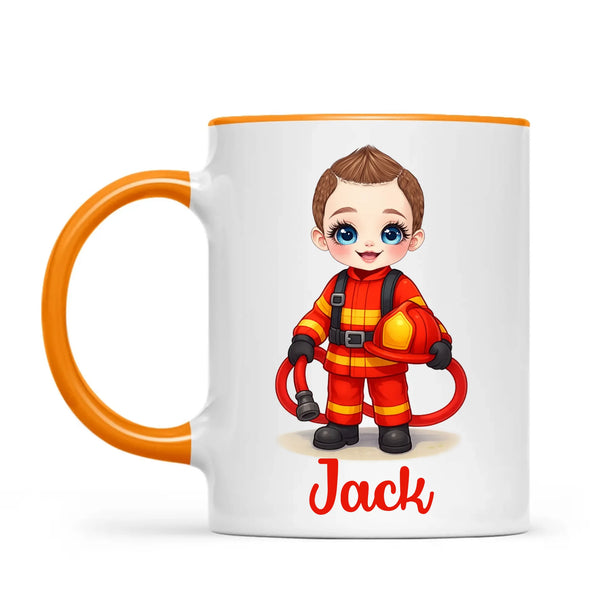 🚒 Personalised Firefighter Hero Mug / Cup (Ceramic or Enamel) – Customised with Name, Hair, Eyes & Skin Tone