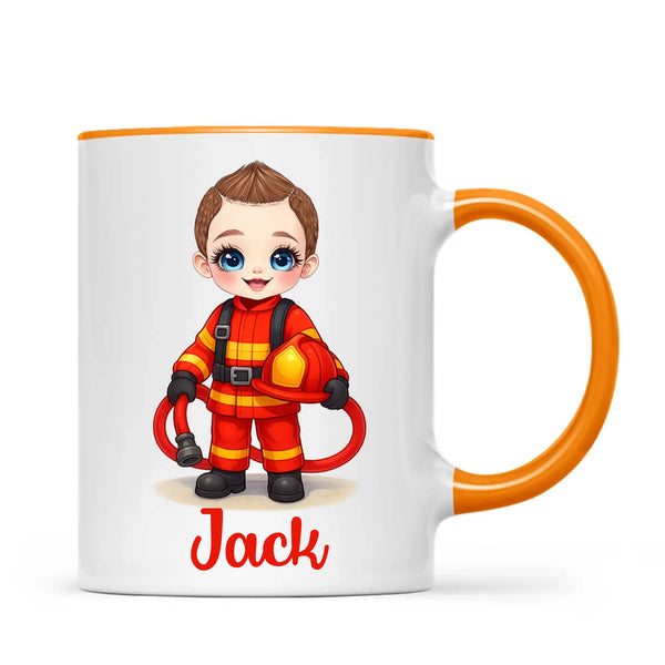 🚒 Personalised Firefighter Hero Mug / Cup (Ceramic or Enamel) – Customised with Name, Hair, Eyes & Skin Tone