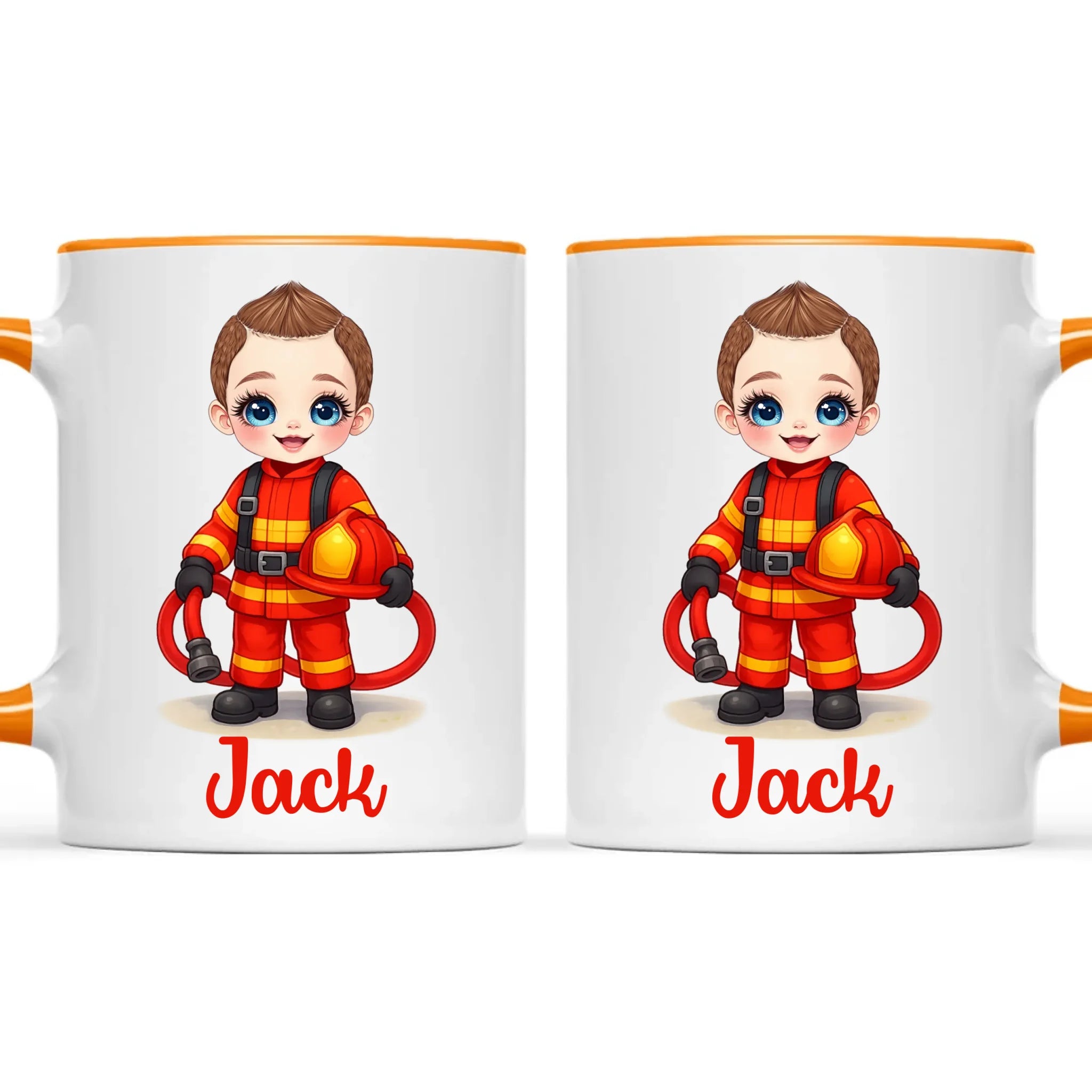 🚒 Personalised Firefighter Hero Mug / Cup (Ceramic or Enamel) – Customised with Name, Hair, Eyes & Skin Tone