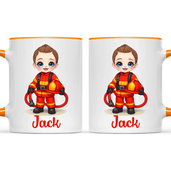 🚒 Personalised Firefighter Hero Mug / Cup (Ceramic or Enamel) – Customised with Name, Hair, Eyes & Skin Tone