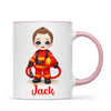 🚒 Personalised Firefighter Hero Mug / Cup (Ceramic or Enamel) – Customised with Name, Hair, Eyes & Skin Tone