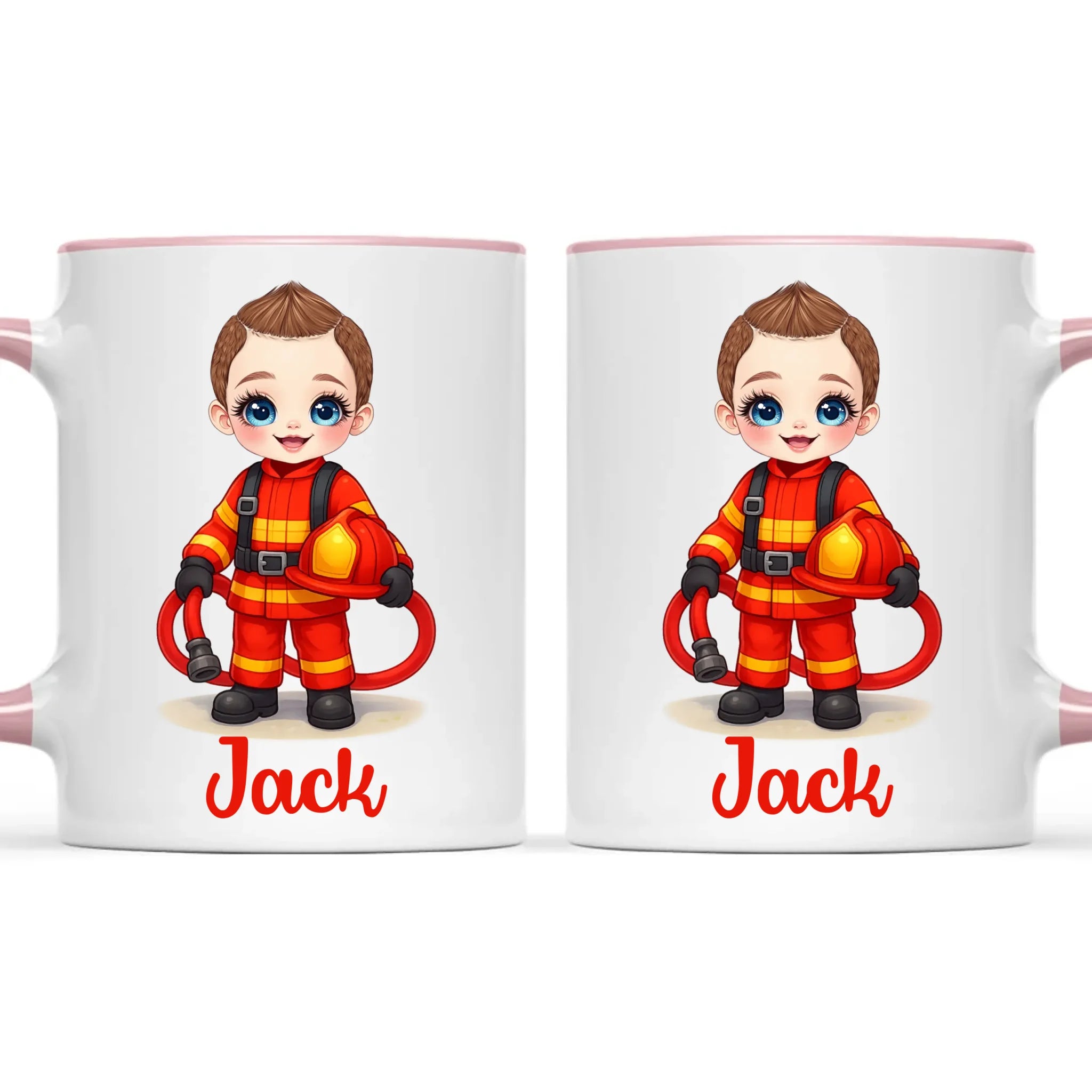 🚒 Personalised Firefighter Hero Mug / Cup (Ceramic or Enamel) – Customised with Name, Hair, Eyes & Skin Tone