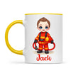 🚒 Personalised Firefighter Hero Mug / Cup (Ceramic or Enamel) – Customised with Name, Hair, Eyes & Skin Tone